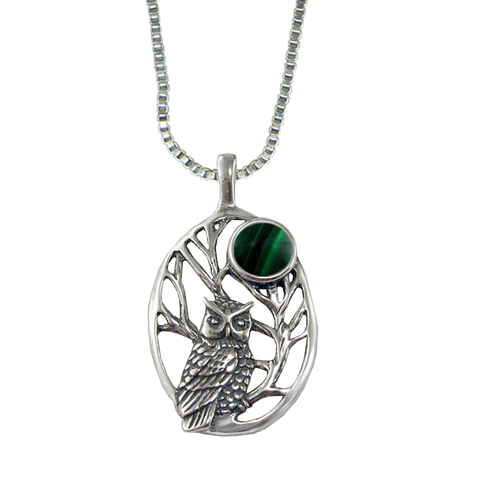 Sterling Silver Sacred Owl Pendant With Malachite